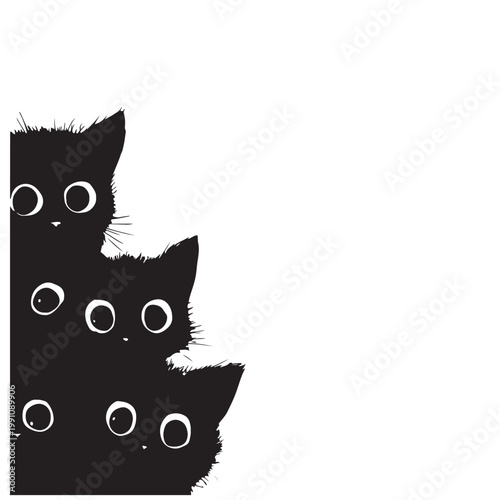 Cute Cat Silhouettes Peeking – Adorable Kitten Vector Illustration