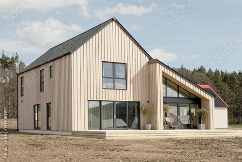 Modern luxury home built with eco-friendly sustainable materials 