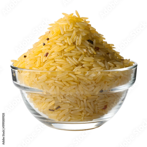 Bowl of Yellow Rice Isolated on White Background