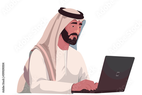 arabic man using laptop stock image isolated vector style
