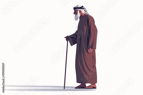 arabic man with cane illustration isolated