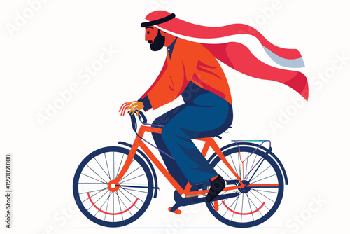 arabic man riding bicycle isolated illustration