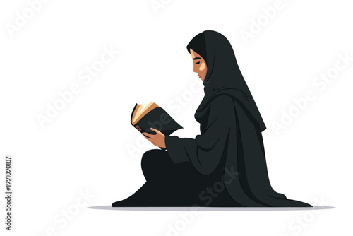 arabic woman reading book stock image isolated vector style