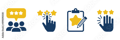 Customer Review Vector Illustration, Feedback Icon Set with Rating Stars, User Satisfaction Symbols for App UI, Service Evaluation, Online Survey, Testimonial and Quality Assessment Design