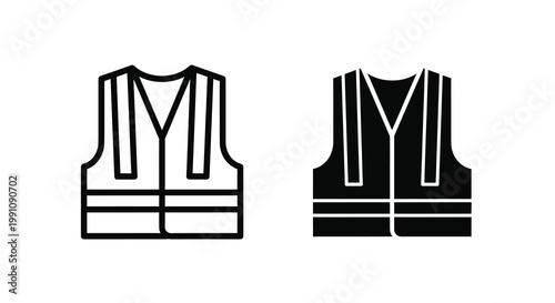Two black and white illustrations of high visibility safety vests