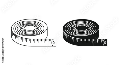 Two coiled measuring tapes one light and one dark shown in outline