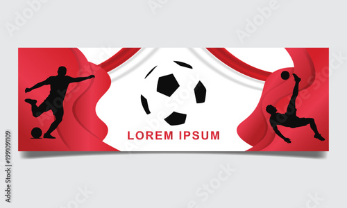 Soccer Tournament Banner with Player Silhouettes and Abstract Red Background