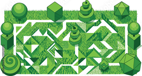 Grass Texture Isometric Garden Landscape Flat Vector Design