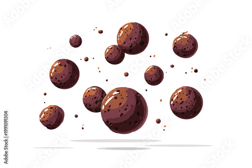 Assorted Chocolate Truffles Floating in Abstract Space isolated