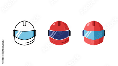 A series of icons showcasing a safety helmet with a visor, perfect for protection, racing, or industrial themes.