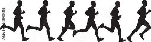 Running silhouettes, jogging figures, athletic icons, fitness illustrations, black vector graphics