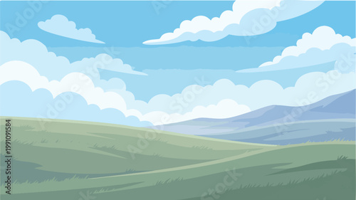 Green Hills Landscape with Sky and Grass Texture