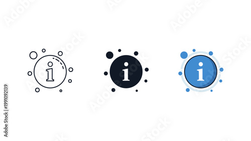 Konstfotografi A set of information icons, featuring the letter 'i' inside a circle surrounded by abstract bubbles, indicating helpful details
