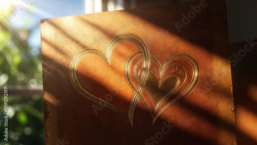 Two hearts glow softly in sunlight