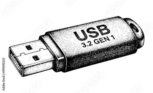 Detailed illustration of a modern black portable usb flash drive