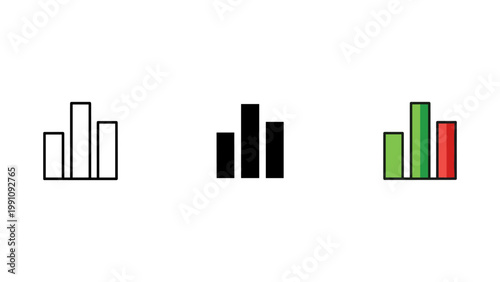 A set of bar charts in three different styles, visualizing data, statistics, growth, and comparative analysis.