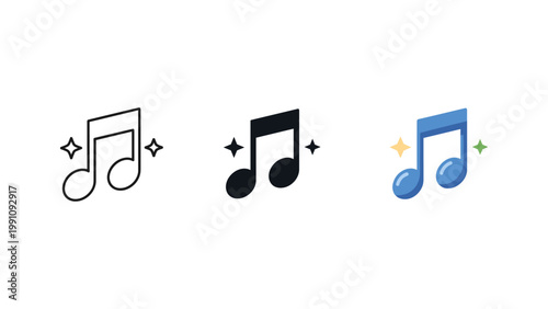 Two musical notes with sparkling stars, symbolizing music, melody, celebration, and artistic performance.