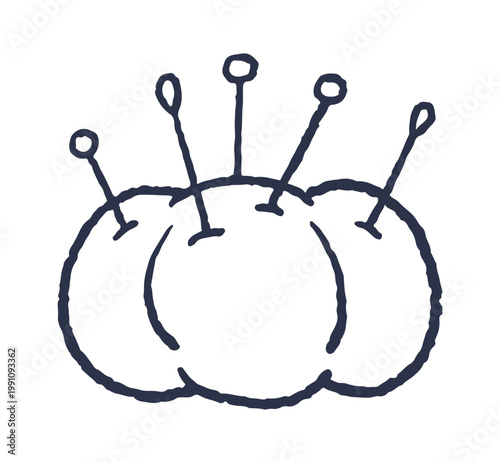 Pincushion With Sewing Pins Hand Drawn