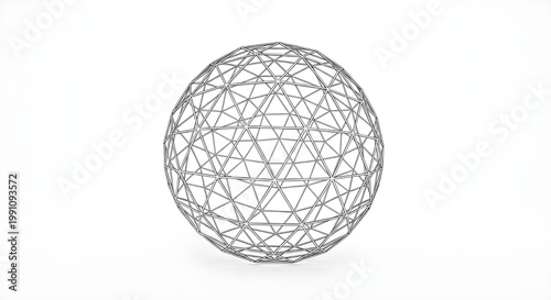 3D wireframe geometric sphere with triangular mesh pattern on white background