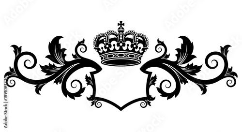 Black and white royal crest emblem.