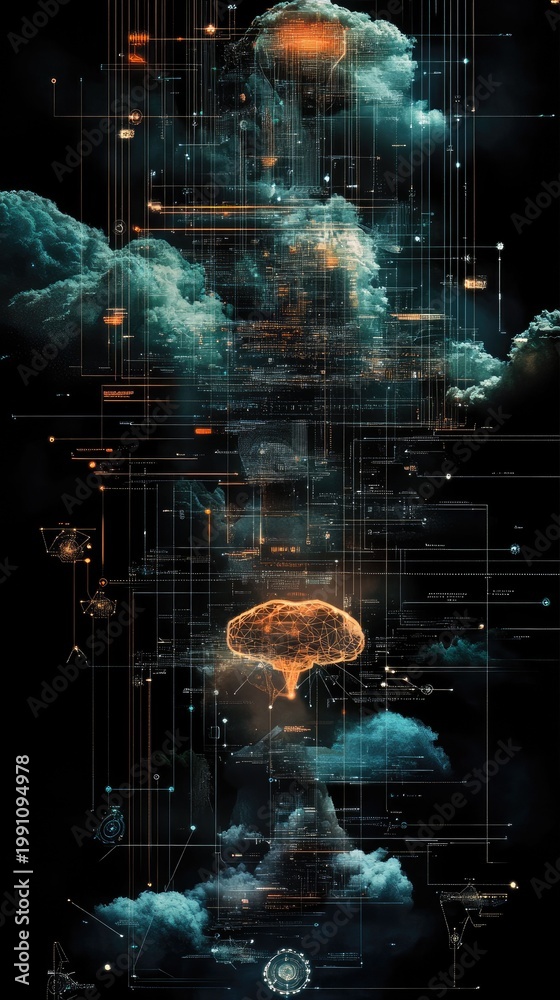 Fototapeta premium Digital brain network cloud computing data
