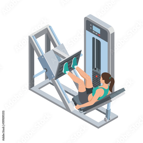 A determined woman engages in her workout, using a leg press machine, showcasing strength, commitment to fitness, and the empowerment that comes with healthy living and exercise.