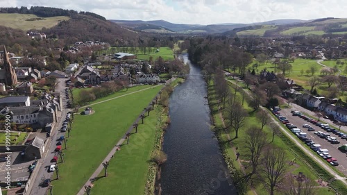 Traditional Scottish townscape of Peebles in the Borders region featuring quintessential stone dwellings and historic national architecture.