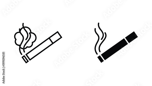 Cigarette with smoke trail vector icon set illustrating smoking health hazard symbols for public signage or educational awareness campaigns