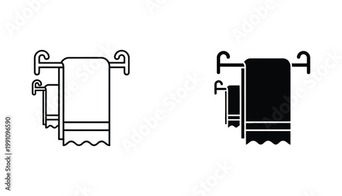 Towel on rack icon set for bathroom interior design and hygiene in flat vector style isolated on white background for hotel amenities and home decor branding and web design visual projects