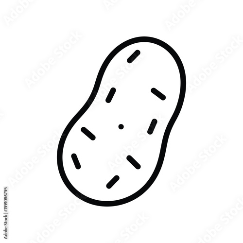Single raw potato tuber with skin texture isolated on white background as minimalist vector line art illustration for culinary branding