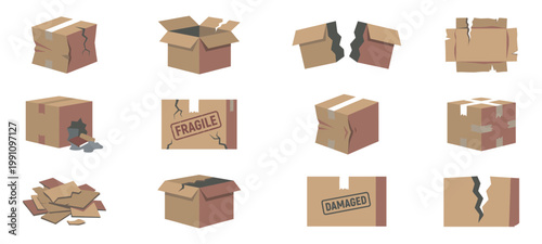 Canvastavla Set of damaged, broken, and crushed cardboard box icons