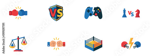 Competition and versus icons set for sports and gaming. Vector Illustration.	
