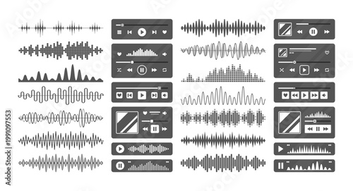 Sound Waveform Set With Media Player Controls