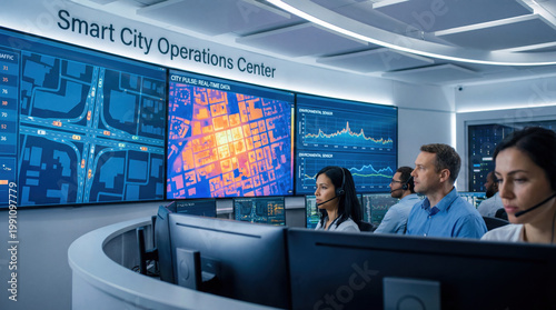 Smart city control room monitoring traffic data and urban systems in real time