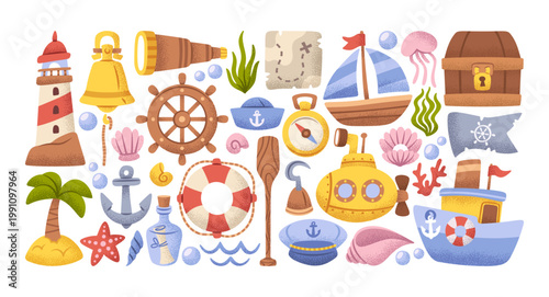Nautical Elements Set Maritime Cartoon