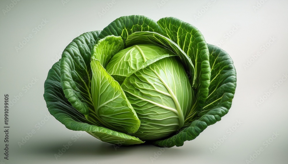 Fototapeta premium fresh green cabbage head with vibrant leaves ready for healthy cooking and salads