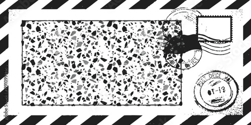 Vintage airmail envelope template with terrazzo pattern and postmarks vector illustration