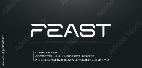 FEAST Sport Modern Future Logo Alphabet Font and Number. Typography abstract italic bold fonts technology, sport, movie brand and logos. vector illustration