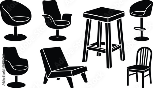 Black and white chair silhouettes set with bar stool wooden dining chair swivel and lounge seat