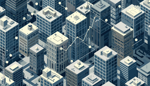 Tableau sur toile A cool-toned, isometric illustration of a city