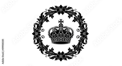 Black crown emblem with floral wreath.