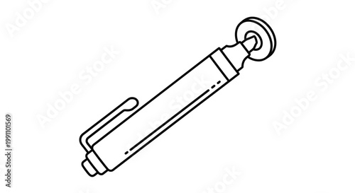 A line drawing of a pen with a suction cup.