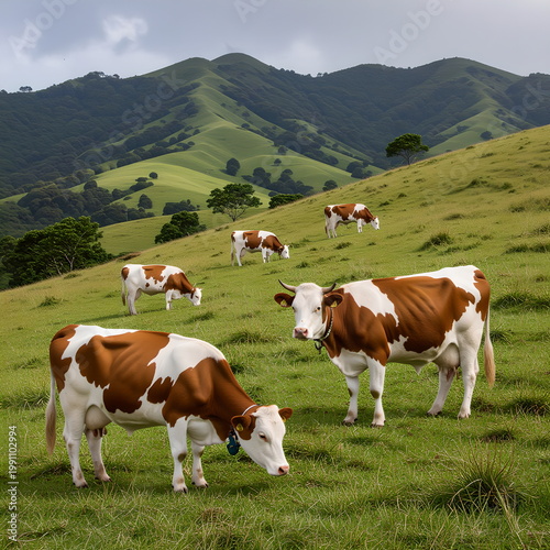 Cows Grazing on Lush Green Hillside in St. Maarten