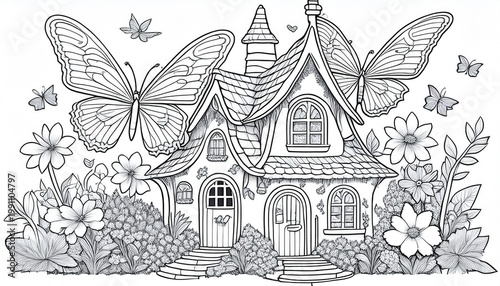 fairy house coloring page for adults