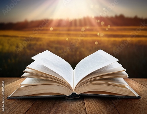 open book on wooden desk background