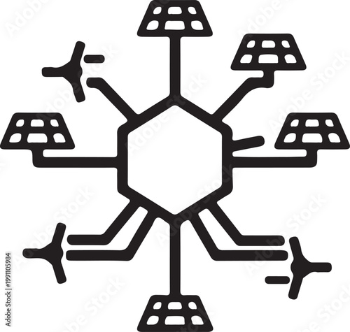 Line of central hexagon with radiating biofuel tanks and sensors
