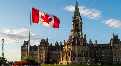 Canadian Parliament Hill, Ottawa, flag, government building, Canadian flag