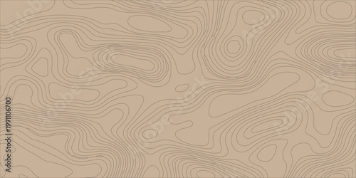 Topographic map background with brown contour lines, abstract geographic relief pattern design. Vintage brown wood grain texture featuring a seamless nature pattern with light wavy lines