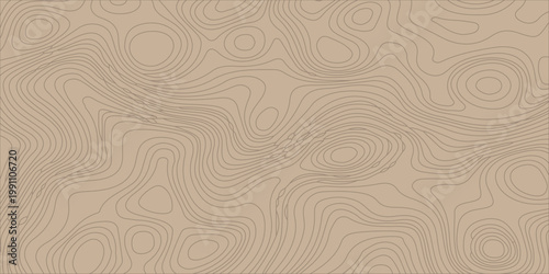 Topographic map background with brown contour lines, abstract geographic relief pattern design. Vintage brown wood grain texture featuring a seamless nature pattern with light wavy lines
