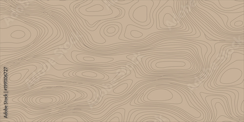 Topographic map background with brown contour lines, abstract geographic relief pattern design. Vintage brown wood grain texture featuring a seamless nature pattern with light wavy lines